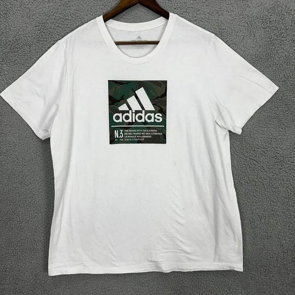 Adidas Shirt mens XL White Spell Out camo logo trefoil‎ amplifier tee casual gym - Picture 1 of 6